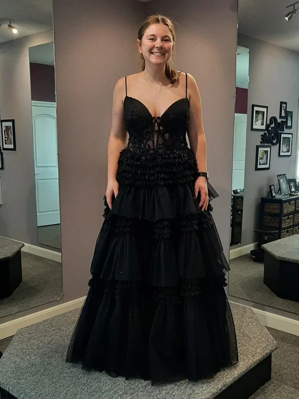 Huge Savings trendy dresstrendy dressA Line V Neck Layered Black Lace Long Prom Dresses, Black Lace Formal Dresses, Black Evening Dresses SP3007 Huge Savings trendy dresstrendy dressA Line V Neck Layered Black Lace Long Prom Dresses, Black Lace Formal Dresses, Black Evening Dresses SP3007