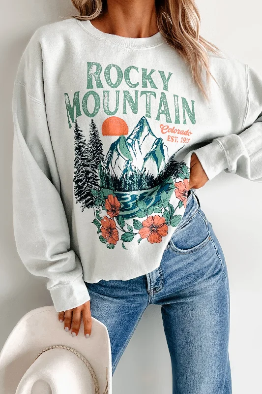 workout-ready hoodie"Rocky Mountain" Graphic Sweatshirt (Iceberg Green)