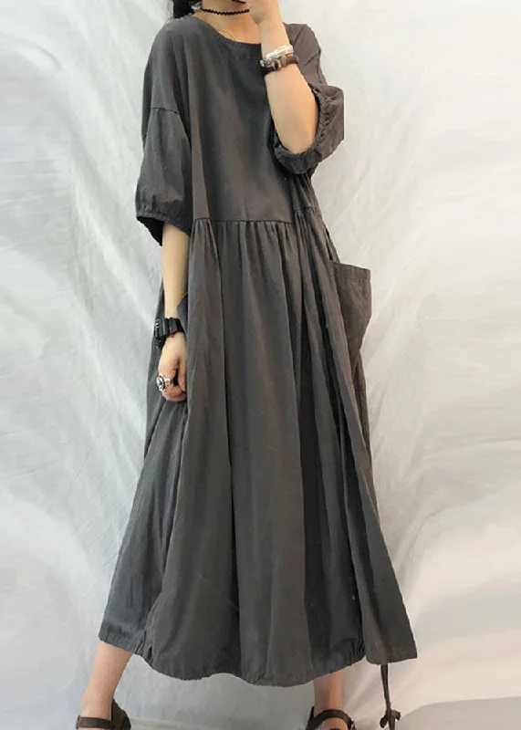 New Markdowns winter dresswinter dressFrench Grey Oversized Patchwork Drawstring Wrinkled Cotton Dress Half Sleeve New Markdowns winter dresswinter dressFrench Grey Oversized Patchwork Drawstring Wrinkled Cotton Dress Half Sleeve