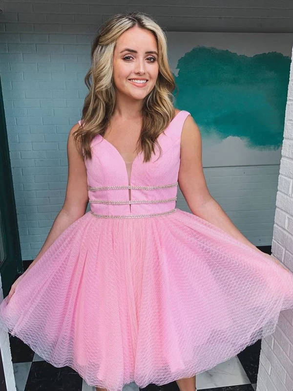 Overstock trendy dresstrendy dressA Line V Neck Short Pink Prom Dresses with Belt, V Neck Pink Homecoming Dresses, Pink Formal Evening Dresses