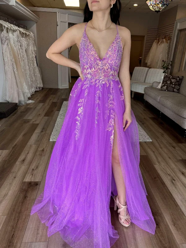 Exclusive Preview casual midi dresscasual midi dressA Line V Neck Purple Lace Long Prom Dresses, High Slit Purple Formal Dresses, Lace Evening Dresses SP3098