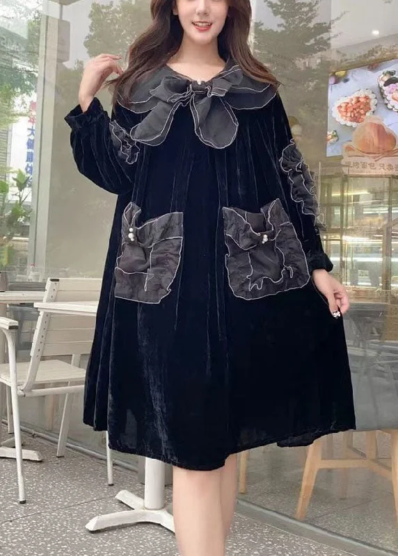 Fantastic Deals spaghetti strap dressspaghetti strap dressUnique Black Peter Pan Collar Organza Patchwork Silk Velour A Line Dresses Spring