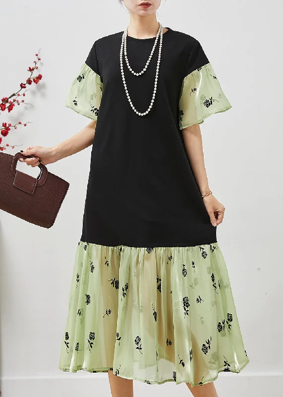 relaxed fit dressStylish Black Oversized Patchwork Organza Maxi Dresses Summer