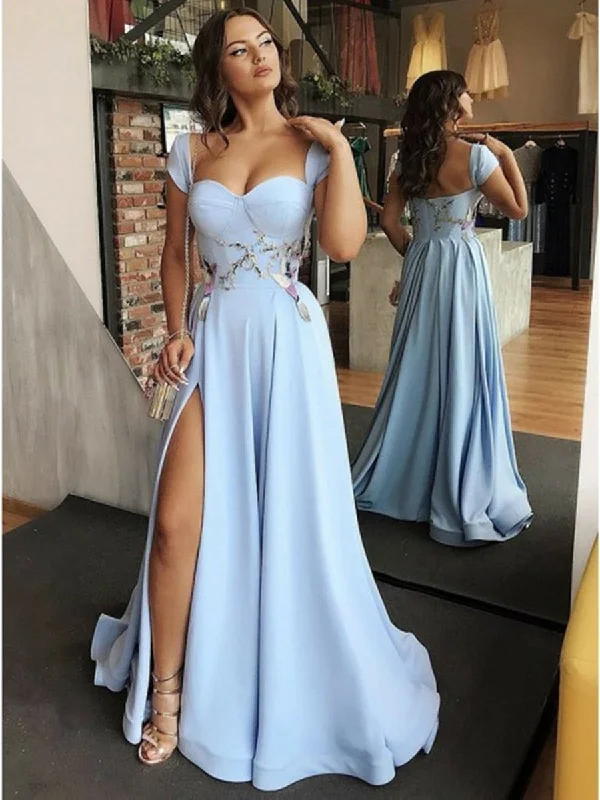 One-DAY Sale floral dressfloral dressCustom Made Cap Sleeves Light Blue Prom Dresses with Side Slit, Light Blue Long Evening Dresses, Light Blue Formal Dresses One-DAY Sale floral dressfloral dressCustom Made Cap Sleeves Light Blue Prom Dresses with Side Slit, Light Blue Long Evening Dresses, Light Blue Formal Dresses