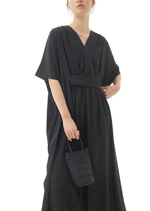 Weekend Deal boho-chic dressboho-chic dressBlack Patchwork Cotton Long Dresses V Neck Wrinkled Summer Weekend Deal boho-chic dressboho-chic dressBlack Patchwork Cotton Long Dresses V Neck Wrinkled Summer