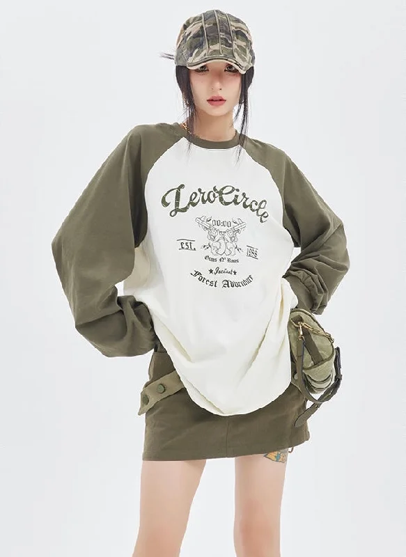 The Best Prices Zerocircle Patchwork Army Green Sleeve White Sweatshirt