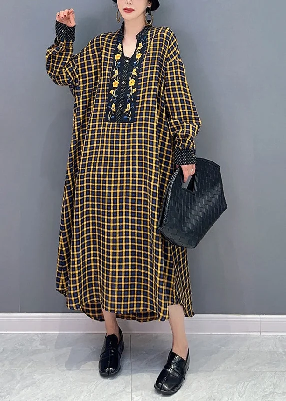 sleeveless dressYellow Plaid Patchwork Maxi Dresses Oversized Spring