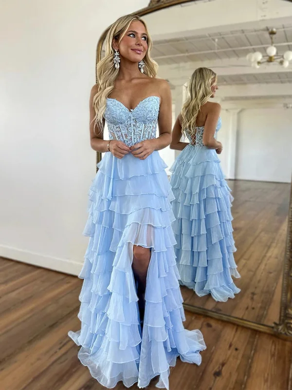 Savings Galore minimalistic dressminimalistic dressStrapless High Low Light Blue Lace Layered Long Prom Dresses, Blue Lace Formal Graduation Evening Dresses SP2895
