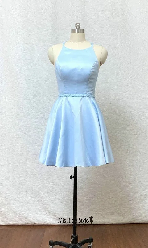 Referral Discount one-shoulder dressone-shoulder dressShort Light Blue Homecoming Dress