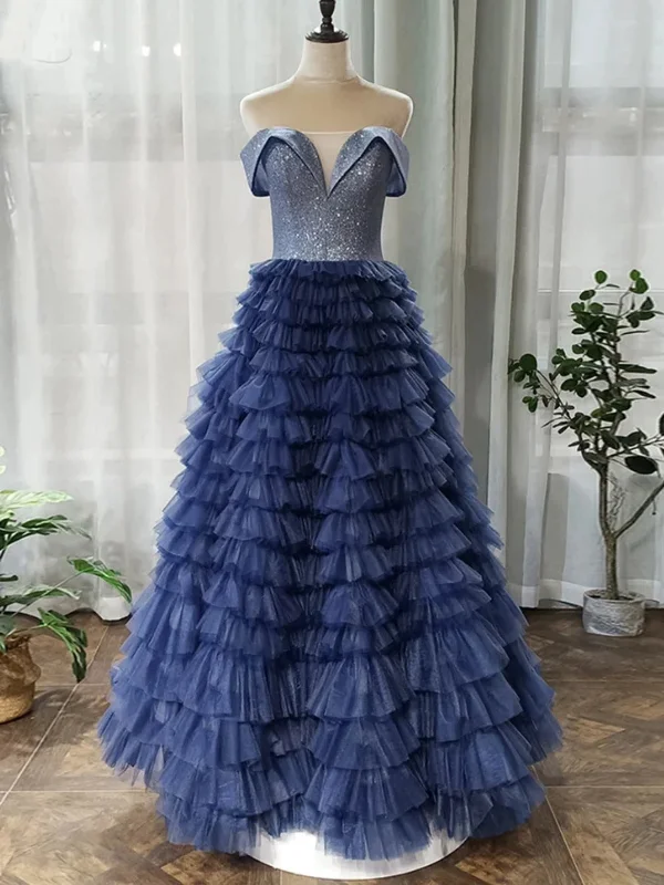 Instant Discount wrap-around dresswrap-around dressOff Shoulder Sequins Top Navy Blue Long Prom Dresses, Navy Blue Formal Evening Dresses, Off the Shoulder Ball Gown SP2800
