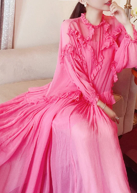 Amazing Deals off-the-shoulder dressoff-the-shoulder dressBrief Red Turtleneck Ruffled Vacation Silk Long Dresses Long Sleeve