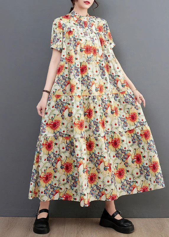 Early Access casual shift dresscasual shift dressFine Floral Print Stand Collar Exra Large Hem Cotton Shirt Dresses Summer