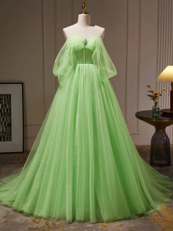 Buy More, Save More bodycon dressbodycon dressElegant Off Shoulder Green Tulle Long Prom Dresses, Off the Shoulder Formal Dresses, Green Evening Dresses SP2741