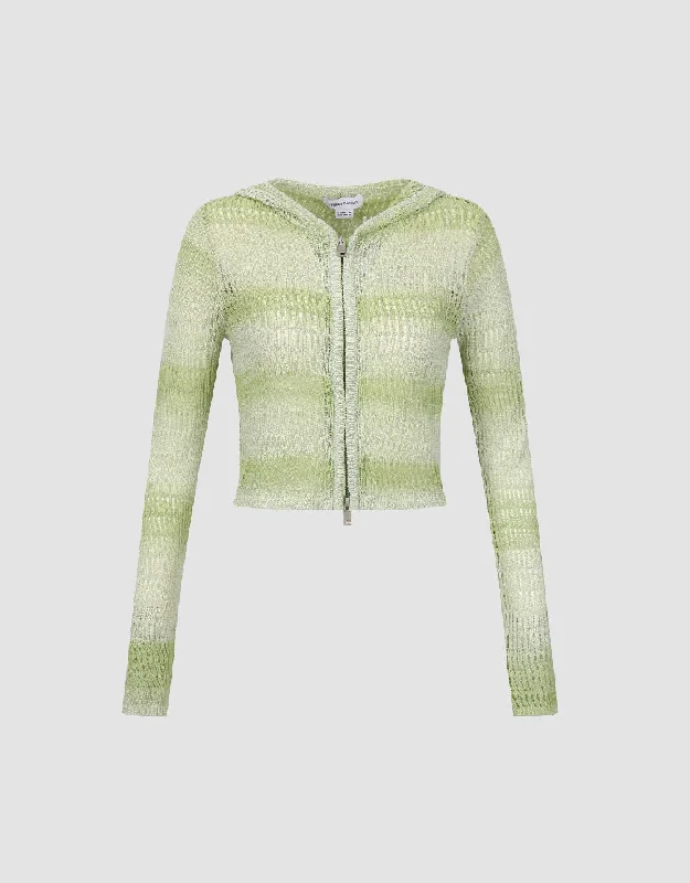 Time-Limited Offer Gradient Hooded Knitted Cardigan