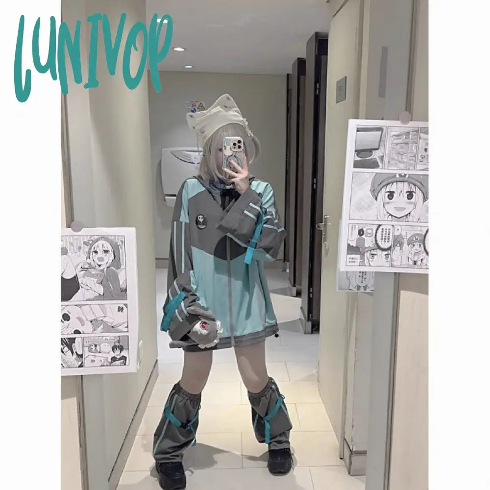 Limited Availability Lunivop frutiger aero outfits Japanese Style Niche Design Sports Hooded Sweater Women's Autumn and Winter Fleece-lined Thickened Loose Mid-Length Coat Top