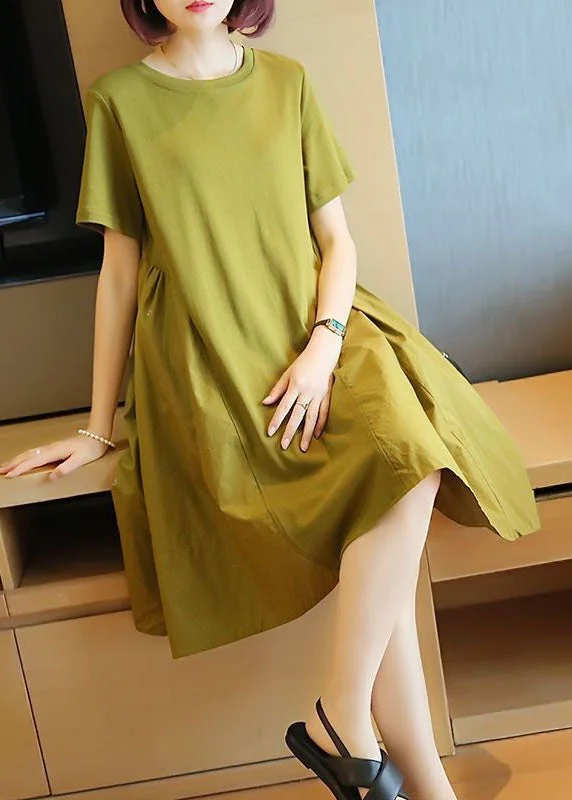 Limited Time Offer fitted cocktail dressfitted cocktail dressSimple Grass Green O-Neck Patchwork Exra Large Hem Cotton Dress Summer