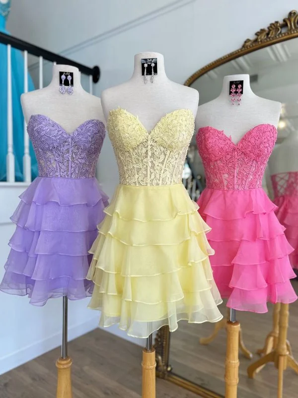 Deal Dash draped dressdraped dressStrapless Layered Chiffon Lilac/Yellow/Hot Pink Short Prom Dresses, Lilac/Yellow/Hot Pink Homecoming Dresses SP3012