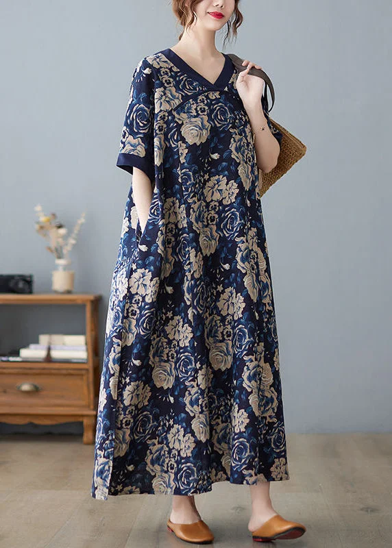 Act Fast shift dressshift dressBoho Navy Oversized Print Cotton Vacation Dresses Summer