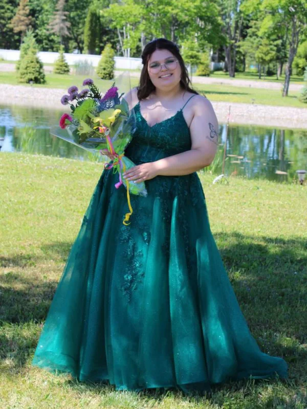 Hot Deal summer floral dresssummer floral dressA Line V Neck Green Lace Long Prom Dresses, Green Lace Formal Dresses, Long Green Evening Dresses SP3047