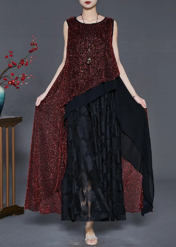 floral wrap dressRed Patchwork Tulle Dresses Oversized Low High Design Summer