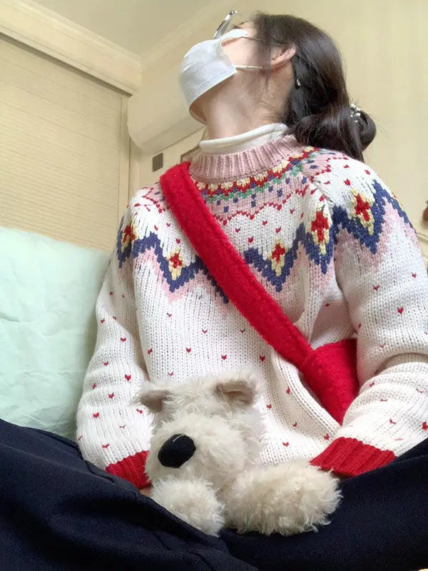 Low Prices Lunivop O Neck Pullovers Sweaters Lazy Vintage Jacquard Women Chic Y2k High Street Sueter Mujer Christmas Style Sweet Kawaii Knitted