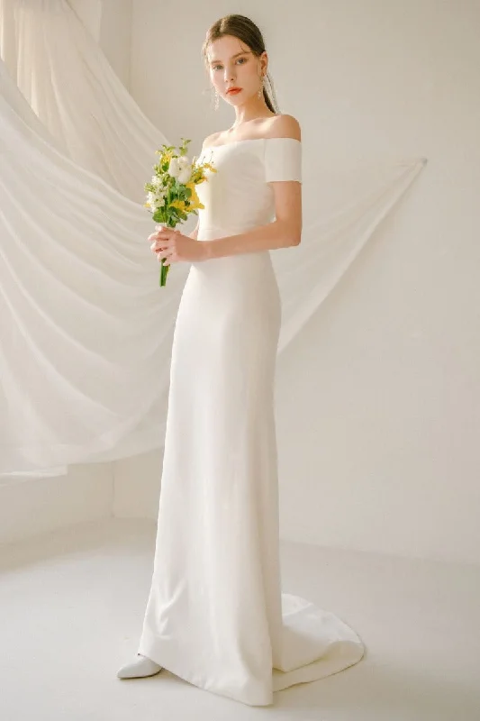 vintage-inspired dressSheath-Column Sweep-Brush Train Elastic Cloth Wedding Dress 733961110056