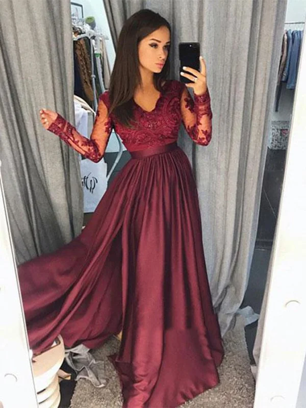 Epic Deals trendy mini dresstrendy mini dressLong Sleeves Burgundy Lace Prom Dress, Burgundy Formal Dress, Lace Evening Dress