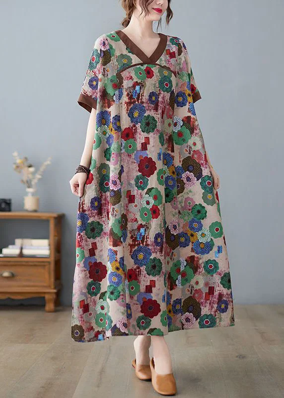 Buy Now elegant shift dresselegant shift dressCoffee Patchwork Cotton Robe Dresses Oversized Print Summer