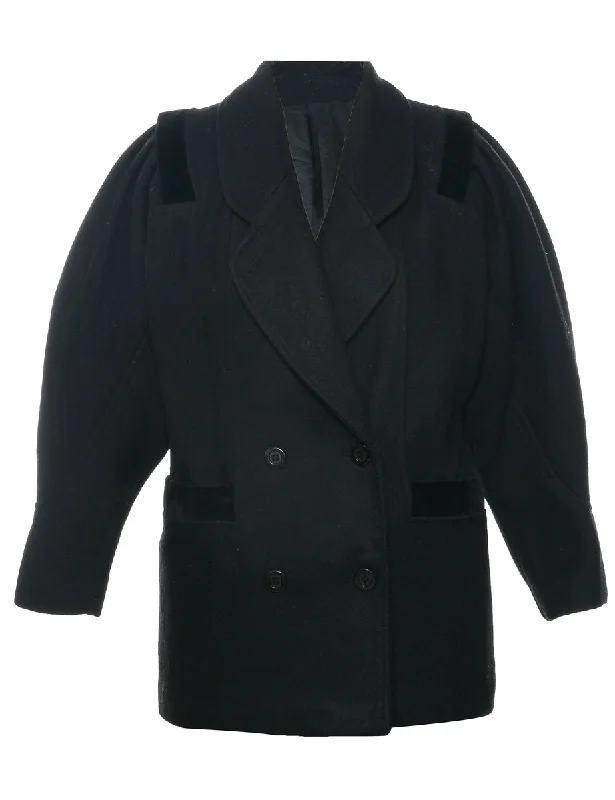 classic jacketVelvet Trim Wool Coat - M