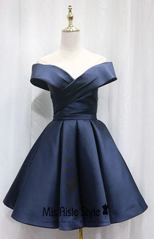 Low Prices ashionable dressashionable dressShort Off Shoulder Sleeve Navy Blue Homecoming Dress