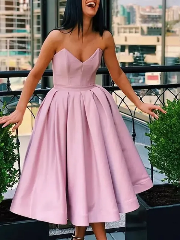Unmissable Offer printed dressprinted dressStrapless Tea Length Pink/Champagne Prom Homecoming Dresses, Pink/Champagne Formal Graduation Evening Dresses SP2462