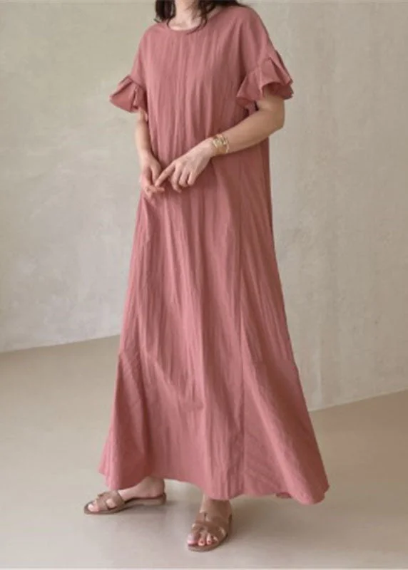 New Deals wrap-around dresswrap-around dressBeautiful Pink O-Neck Ruffled Patchwork Cotton Dresses Summer
