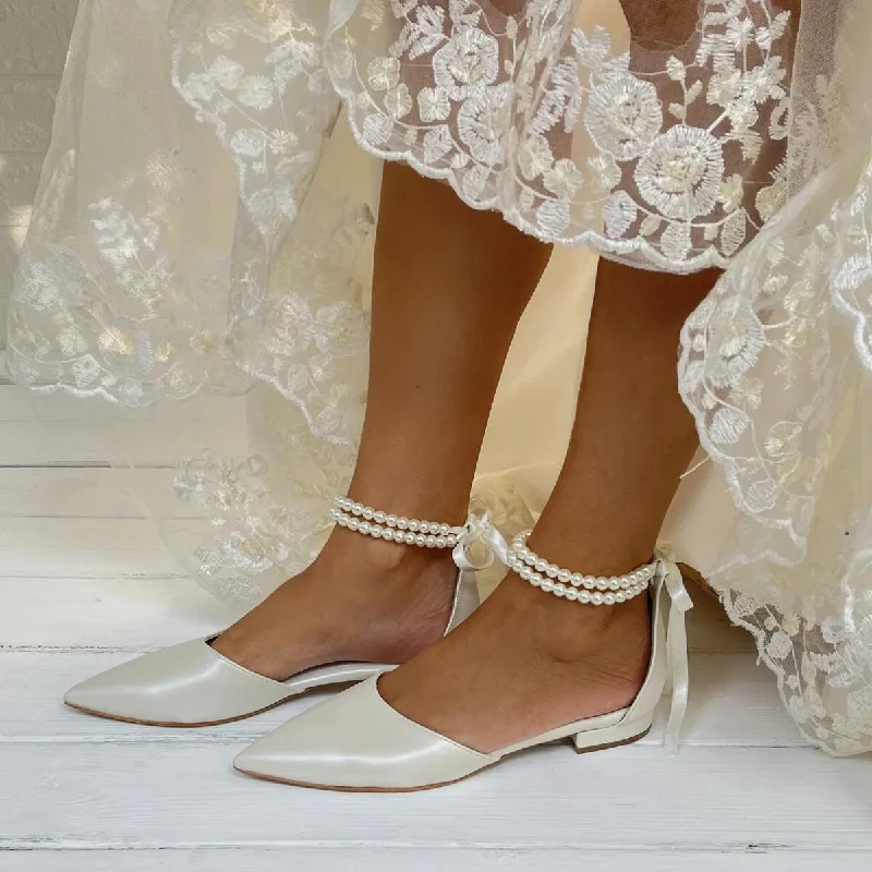 Price Fest ashionable dressashionable dressWhite pearl Ankle Strap Pointy Flat Shoes 708546617778