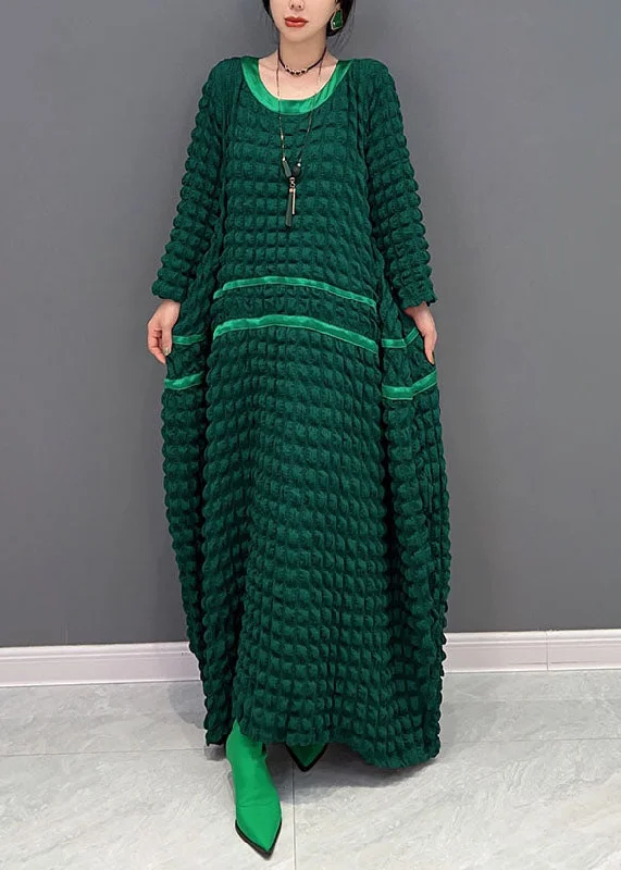 Extra Savings fitted cocktail dressfitted cocktail dressItalian Green O-Neck Loose Wrinkled  Silk  Dresses Spring