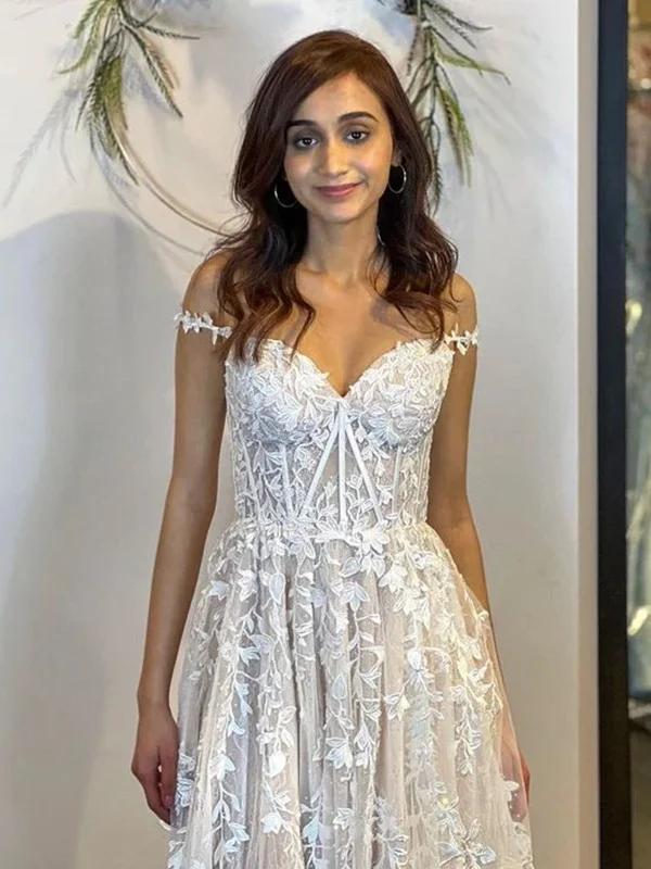 Hurry In v-neck dressv-neck dressOff Shoulder Champagne Lace Tulle Long Prom Dresses, Champagne Lace Formal Graduation Evening Dresses SP2373