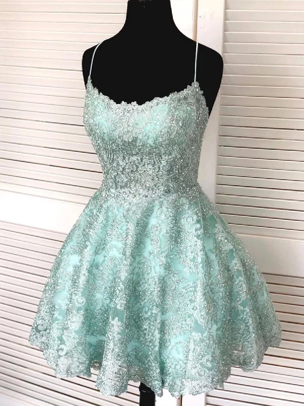 Amazing Deals textured dresstextured dressBackless Short Mint Green Lace Prom Dresses with Straps, Mint Green Lace Formal Graduation Homecoming Dresses