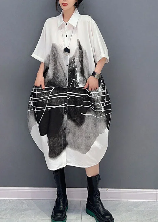 New Deals silk dresssilk dressWomen White Peter Pan Collar Print Cotton Shirts Dress Summer