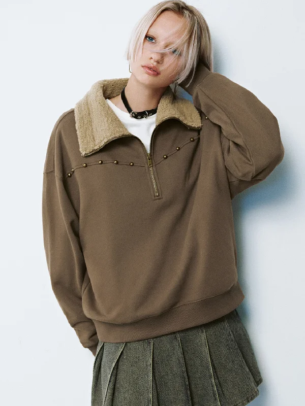 Sneak Peek Sale Zip Front Placket Loose Sweatshirts