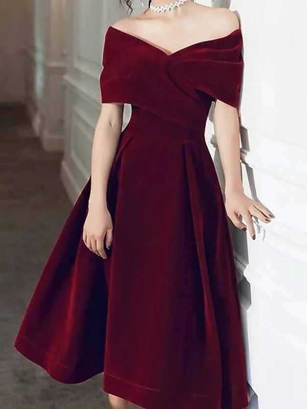 Major Savings off-the-shoulder dressoff-the-shoulder dressOff Shoulder Green/Burgundy Velvet Short Prom Homecoming Dresses, Green/Burgundy Velvet Formal Graduation Evening Dresses SP2186