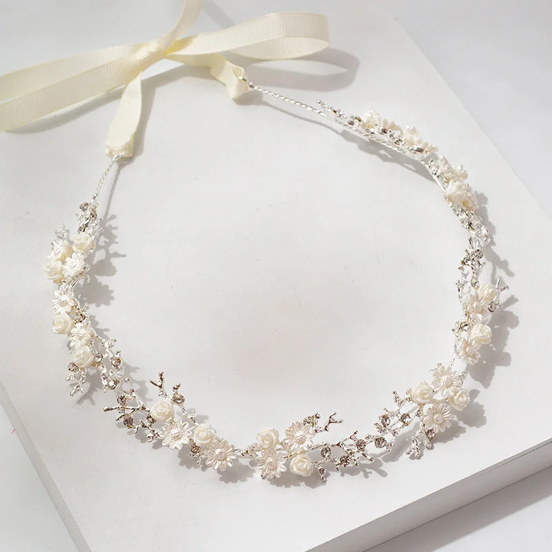 Deal Mania relaxed fit dressrelaxed fit dressBridal headwear White ceramic flower headband rhinestone headband 572789757034