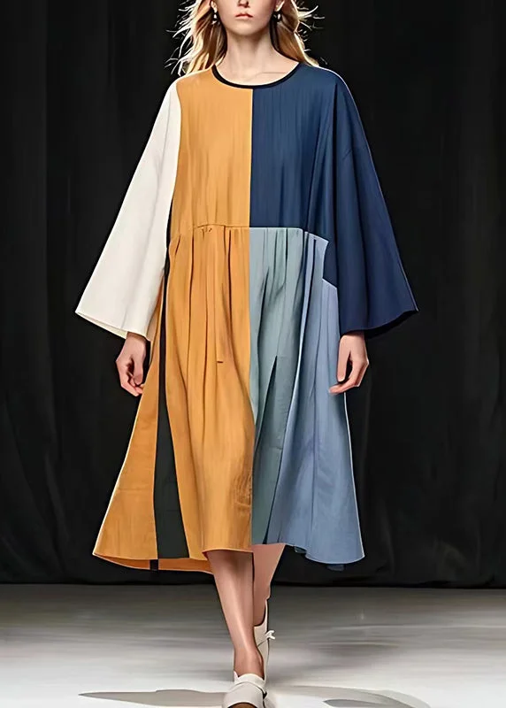 bohemian dressUnique Colorblock Asymmetrical Patchwork Linen Holiday Dress Summer