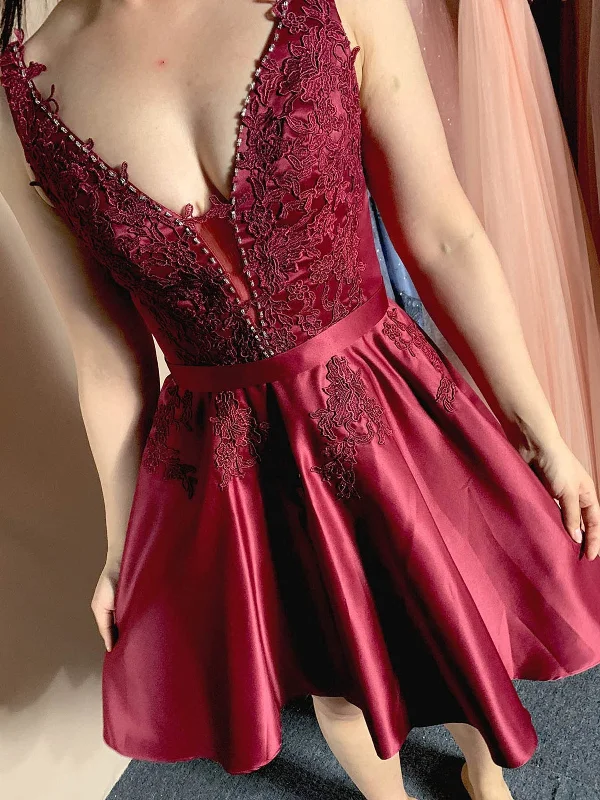 Price Drop floral midi dressfloral midi dressV Neck Open Back Burgundy/Gray Lace Short Prom Homecoming Dresses, Burgundy/Gray Formal Graduation Evening Dresses SP2437
