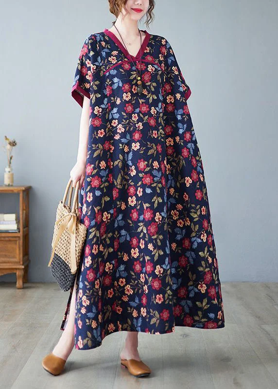 Sneak Peek Sale v-neck dressv-neck dressClassy Mulberry V Neck Print Cotton Long Dresses Summer