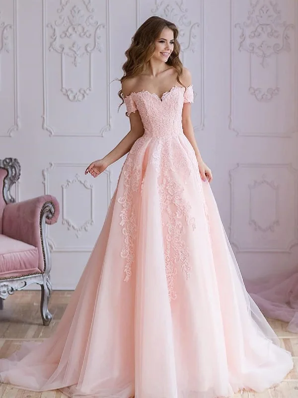 Massive Deals casual midi dresscasual midi dressA Line Off Shoulder Pink Lace Prom Dresses, Pink Lace Wedding Dresses, Pink Evening Dresses