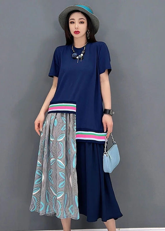Buy More, Save More t-shirt dresst-shirt dressCasual Blue O-Neck Asymmetrical Design Cotton Maxi Dress Short Sleeve