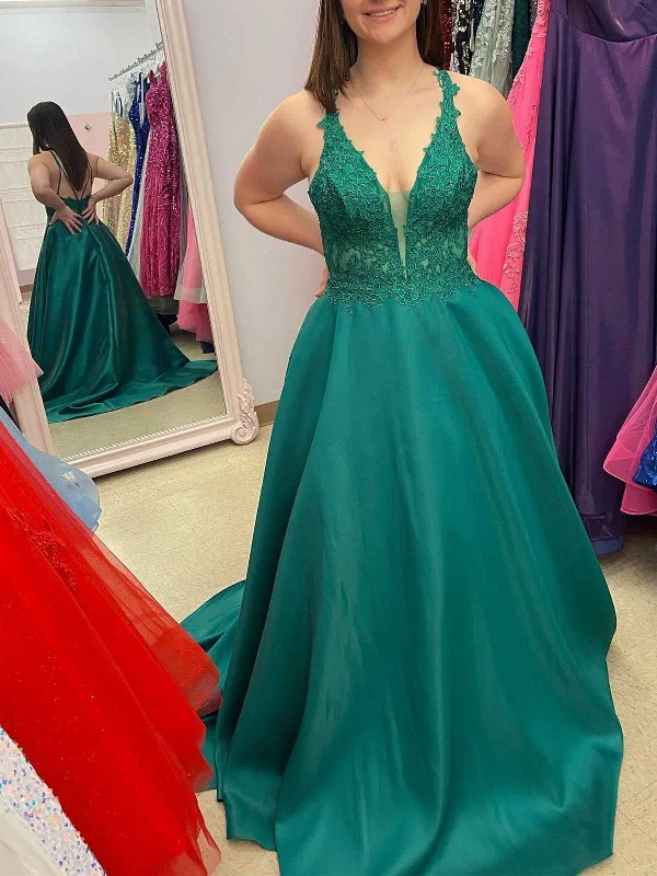 Factory Direct Sale comfy maxi dresscomfy maxi dressV Neck Backless Green Lace Long Prom Dresses, Green Lace Formal Dresses, Green Evening Dresses SP2576