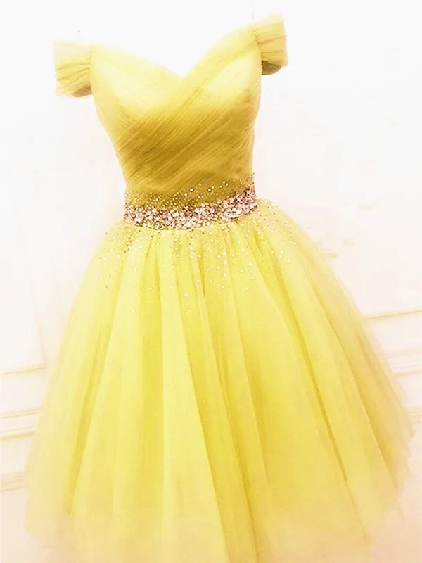 Price Meltdown oversized dressoversized dressCute Off Shoulder Sequins Yellow Short Prom Dresses, Off the Shoulder Yellow Homecoming Dresses, Yellow Formal Evening Dresses