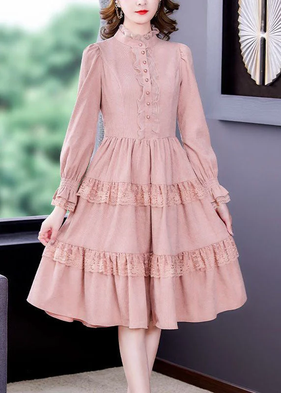 Reduced Prices vintage-inspired dressvintage-inspired dressElegant Pink Ruffled Lace Patchwork Exra Large Hem Silk Velour Dress Spring