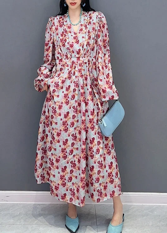 oversized dressFashion V Neck Print Tie Waist Long Dress Spring