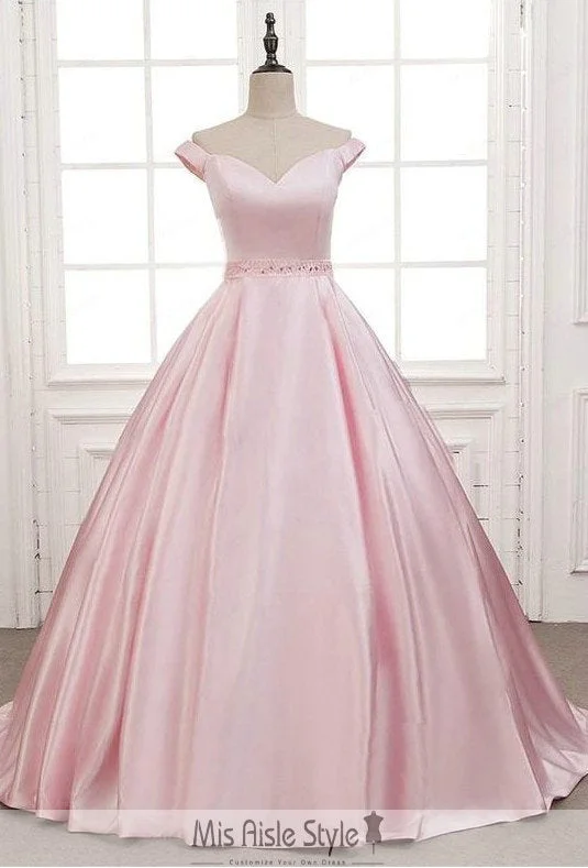 Price Smash chic shift dresschic shift dressOff Shoulder Sleeve Pearl Pink Ball Gown Prom Dress